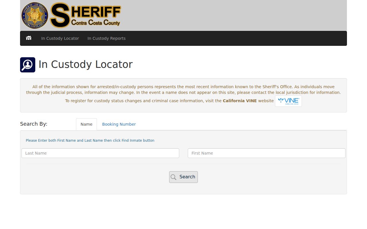 Contra Costa County arrest record In-Custody Locator