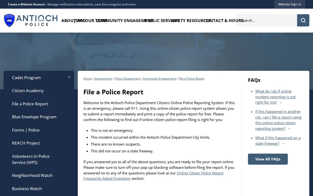 Antioch online police report criminal record filing system