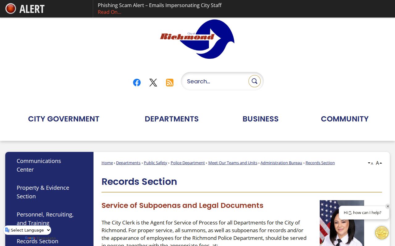 Richmond Police Records Section criminal record services
