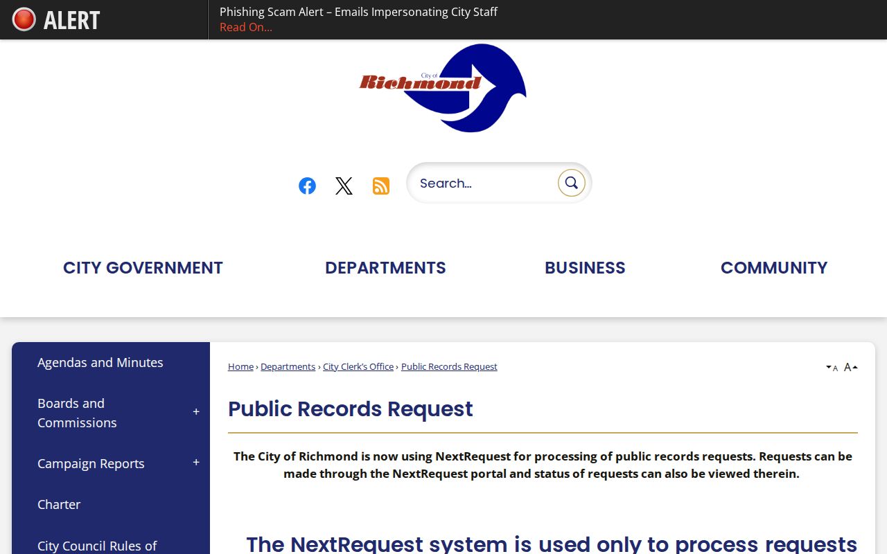 Richmond public records request portal for police records