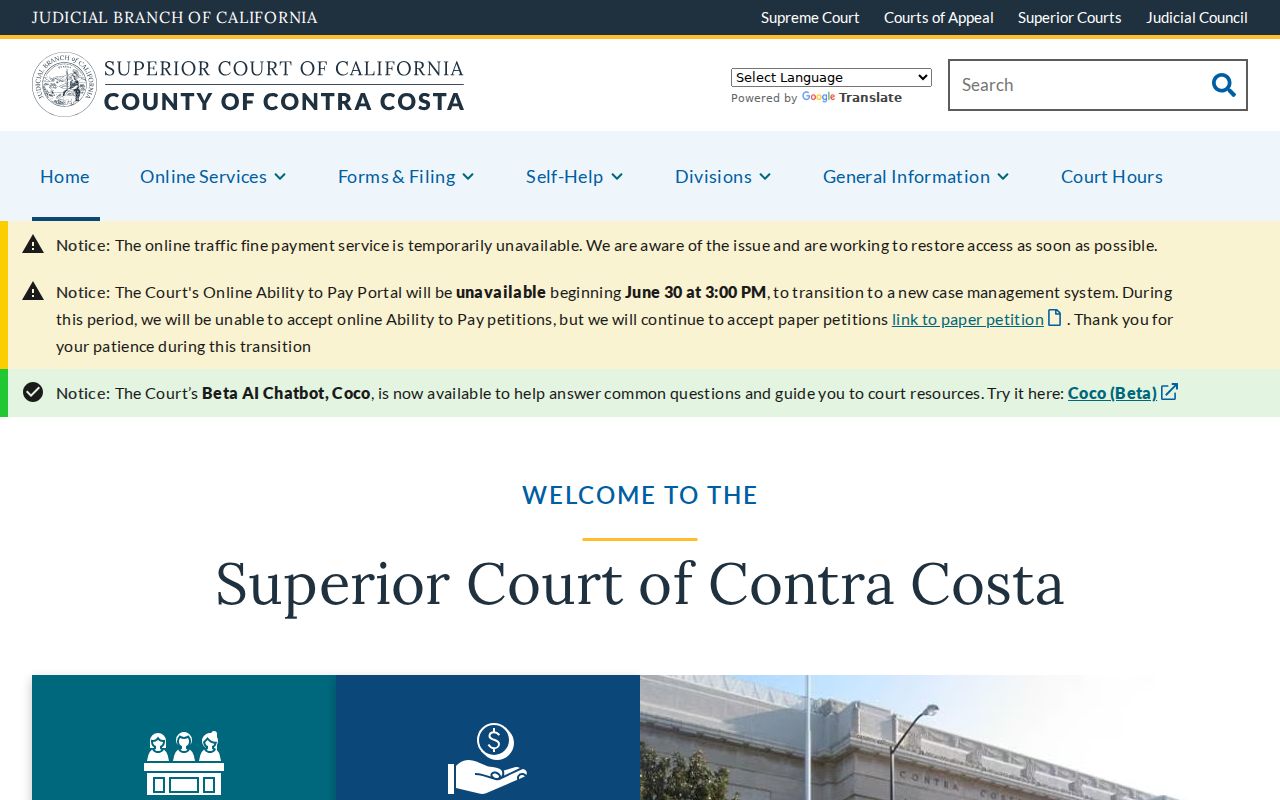 Contra Costa Superior Court official website