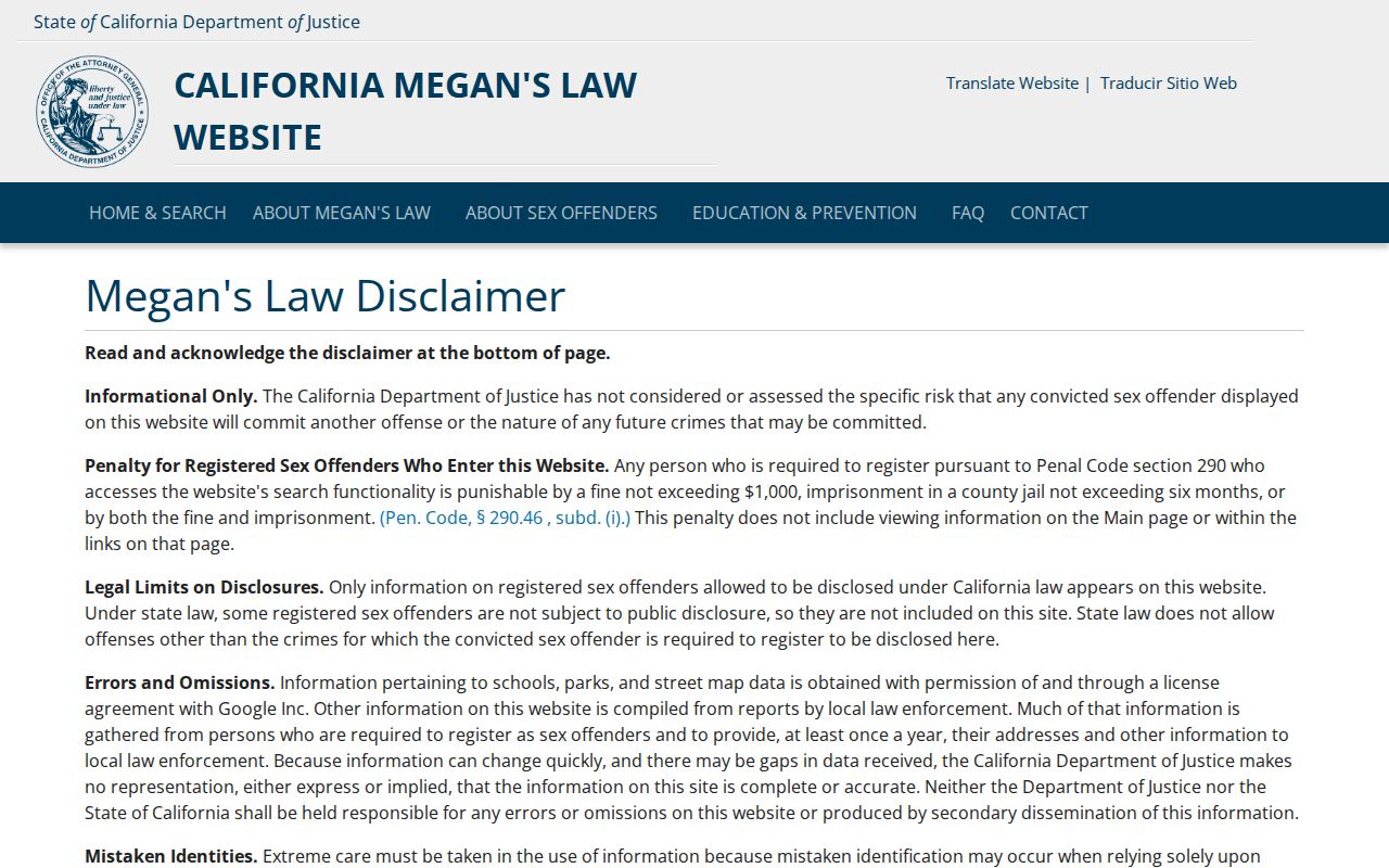 Contra Costa County sex offender lookup on California Megan's Law Website